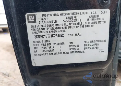 2001 Chevrolet Suburban 1500 Ls from USA, damaged, VIN 3GNEC16T71G254622